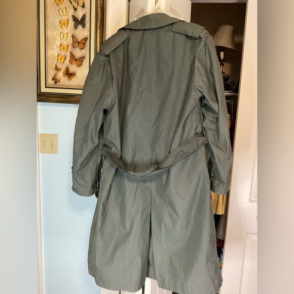 VTG MENS ARMY GREEN COTTON NYLON RAIN TRENCH COAT SZ M - Picture 4 of 16